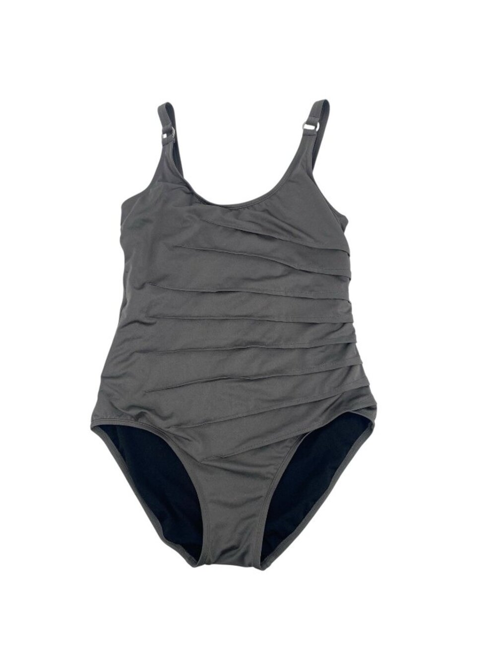 Calvin Klein One Piece Swimsuit Size 14 Ruched Slimming Gray Silver
